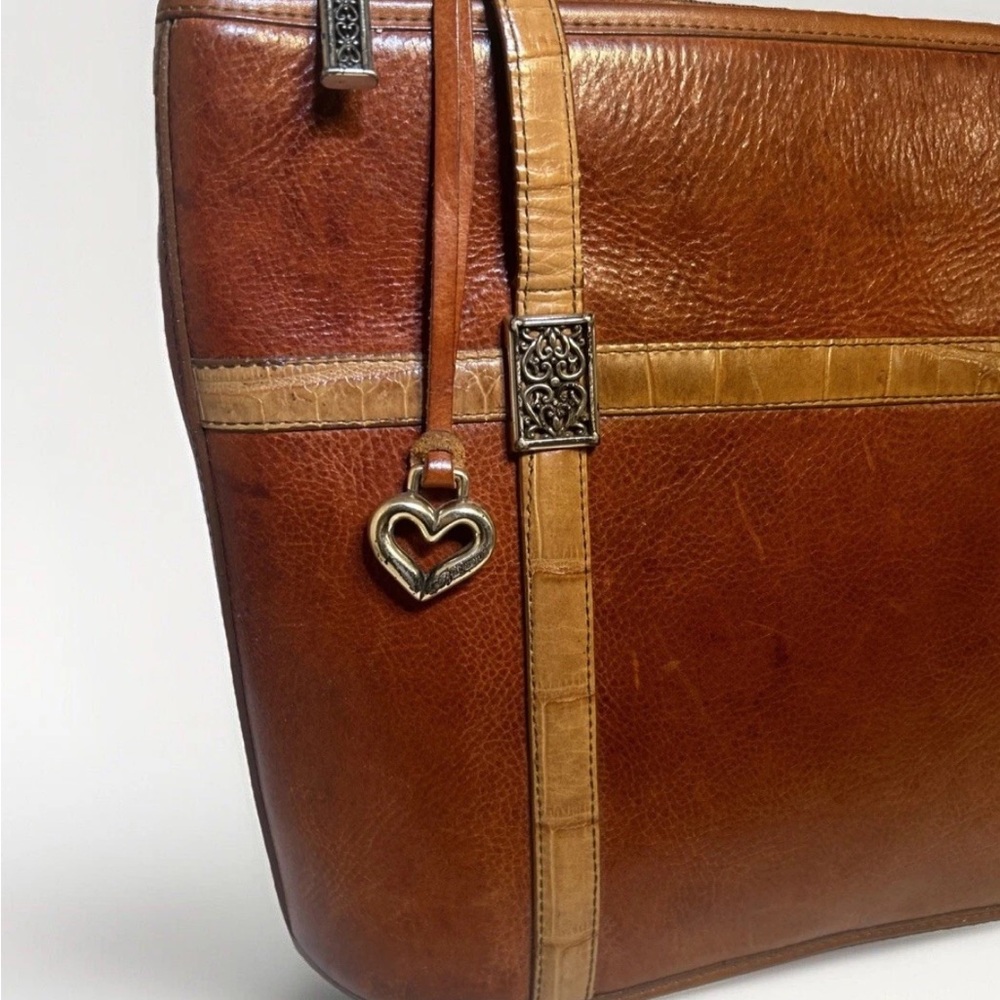 Brighton Leather Handbag Retired Brown Textured Pebbled Boxy Shoulder Bag - Picture 5 of 16